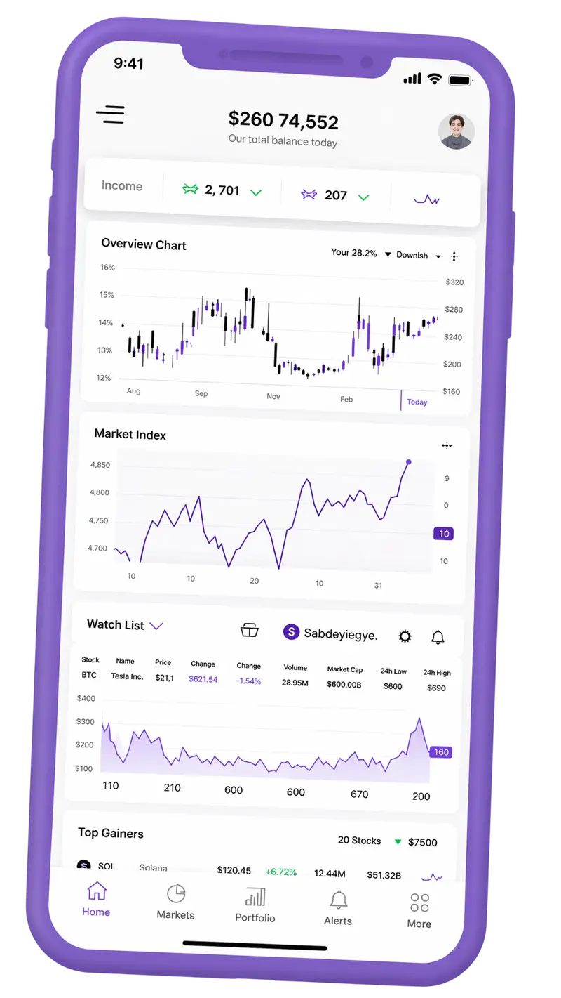 Mobile application displaying portfolio overview